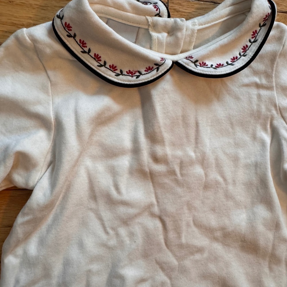 OshKosh Bgosh Girls 2T Cream Floral Embroidered Peter Pan Collar Top